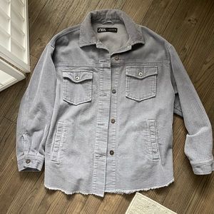 Zara overshirt velvet (cotton) light blue-grayish